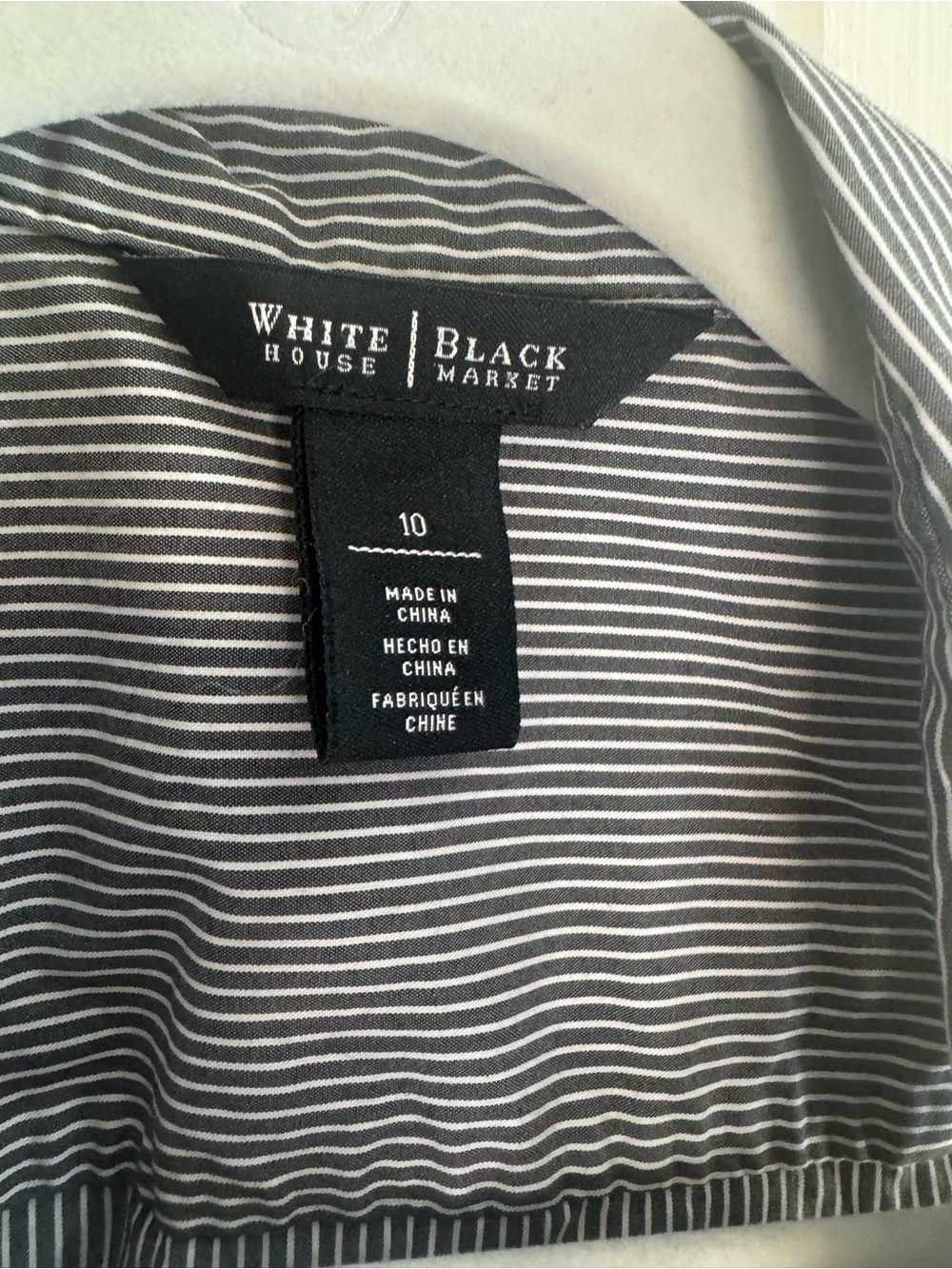 White House Black Market Gray and White Striped Sleeveless Blouse Peplum Poplin - Picture 5 of 10